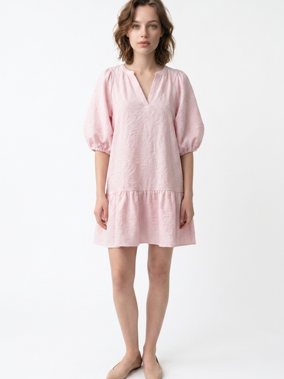 THE NINES BY HATCH | Baby Pink Puff-Sleeve Maternity Dress Women’s Size X-Small